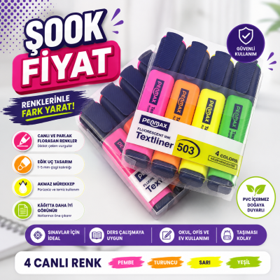 PENMAX 4 RENK FOSFORLU KALEM Panda Fotokopi & Baskı Merkezi