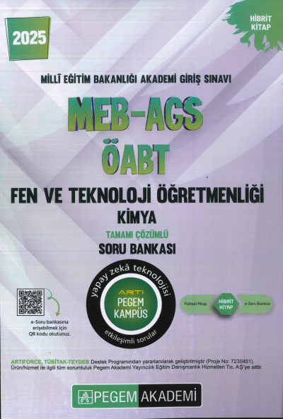 2025 MEB-AGS-ÖABT Fen ve Teknoloji Öğretmenliği Kimya Tamamı Çözümlü Soru Bankas Pegem Akademi Yayıncılık Panda Fotokopi & Baskı Merkezi