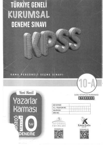 KPSS Genel Yetenek Genel Kültür Yazarlar Karması 10 Deneme Dijital Çözümlü İnformal Yayınları Panda Fotokopi & Baskı Merkezi