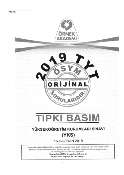 2019 TYT Deneme - TYT Türkiye Geneli Deneme Sınavı-1 (PEGEM)