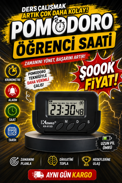 Kenko Pomodoro Öğrenci Saati - Kronometreli Ders Çalışma Saati - Dijital Masa Saati Kenko KK-613D Panda Fotokopi & Baskı Merkezi
