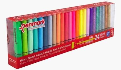 Penmark Fosforlu Kalem 24 Lü Süper Kutu 6 Neon+6 Pastel+6 Tropik+6 Simli Panda Fotokopi & Baskı Merkezi
