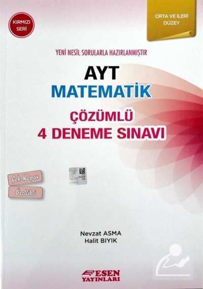 AYT Matematik Çözümlü 4 Deneme Sınavı Kırmızı Seri Esen Yayınları Panda Fotokopi & Baskı Merkezi