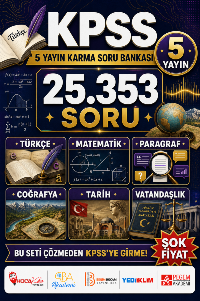 KPSS Tüm Dersler (Türkçe-Paragraf-Matematik-Coğrafya-Tarih-Vatandaşlık) 5 Yayın Karma Soru Bankası Tam 25353 Soru