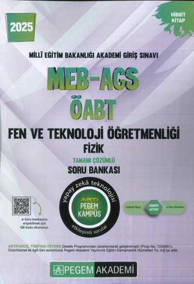 2025 MEB-AGS-ÖABT Fen ve Teknoloji Öğretmenliği Fizik Tamamı Çözümlü Soru Bankas Pegem Akademi Yayıncılık Panda Fotokopi & Baskı Merkezi