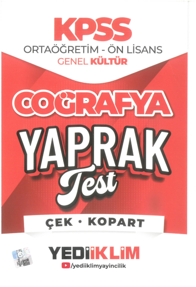 2026 KPSS Ortaöğretim-Önlisans Coğrafya Çek Kopart Yaprak Test Yediiklim Yayınları Panda Fotokopi & Baskı Merkezi