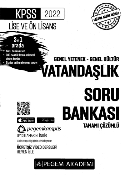 2022 KPSS LİSE VE ÖNLİSANS VATANDAŞLIK SORU BANKASI Panda Fotokopi & Baskı Merkezi