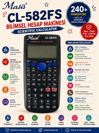 Masis CL-582FS Bilimsel Hesap Makinesi Panda Fotokopi & Baskı Merkezi