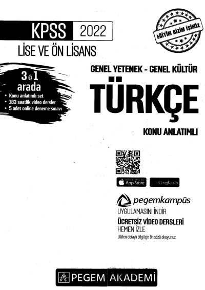 2022 KPSS LİSE VE ÖNLİSANS TÜRKÇE KONU ANLATIMI Panda Fotokopi & Baskı Merkezi