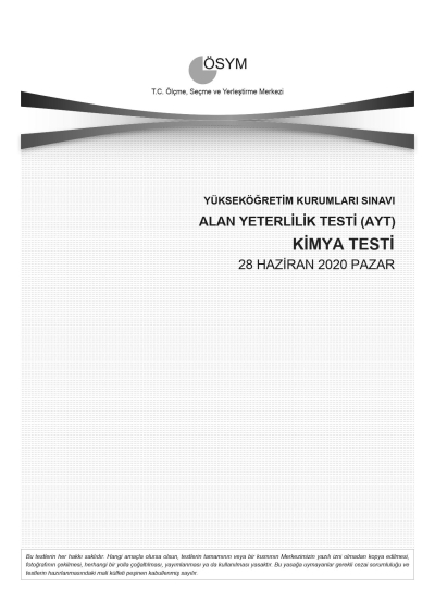 KİMYA SON 11 YIL ÇIKMIŞ SORULAR (AYT) (2020 DAHİL) Panda Fotokopi & Baskı Merkezi
