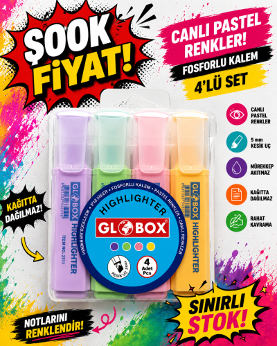 Globox Fosforlu Kalem Pastel Renk 4.lü Panda Fotokopi & Baskı Merkezi