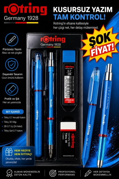 Rotring 0.7 Uçlu Kalem Jel Kalem Silgi Uç Set Panda Fotokopi & Baskı Merkezi